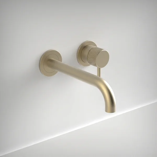 Ava Fluted 2 Hole Wall Mounted Basin Mixer W/ Flanges 3.0 - Brushed Brass