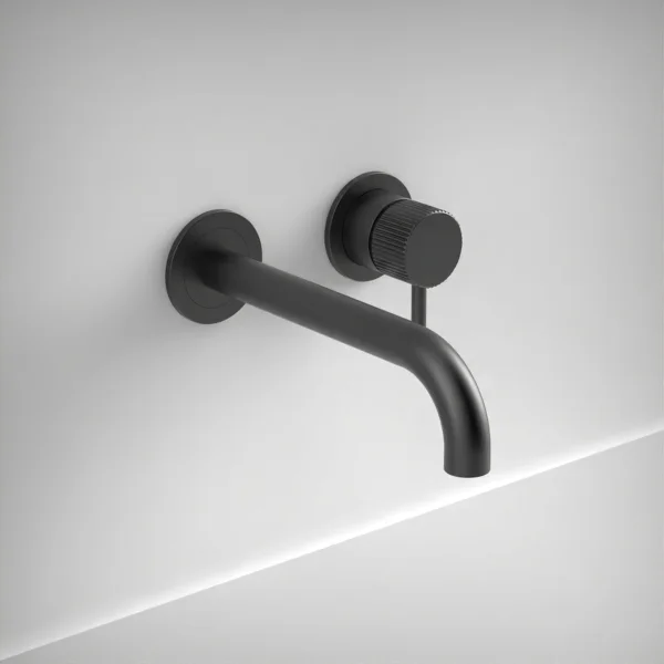 Ava Fluted 2 Hole Wall Mounted Basin Mixer W/ Flanges 3.0 - Brushed Black