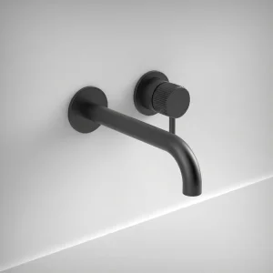 Ava Fluted 2 Hole Wall Mounted Basin Mixer W/ Flanges 3.0 - Brushed Black