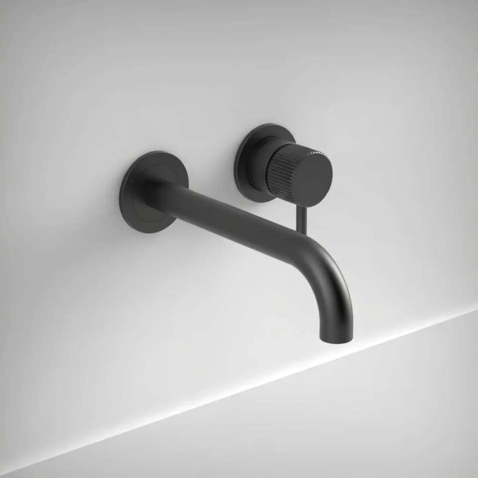 Ava Fluted 2 Hole Wall Mounted Basin Mixer W/ Flanges 3.0 - Brushed Black product image - Image 1