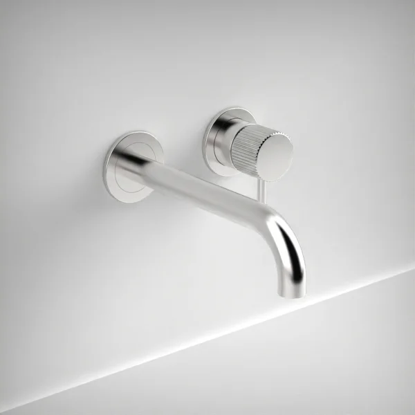 Ava Fluted 2 Hole Wall Mounted Basin Mixer Tap Polished Stainless Steel 3.0