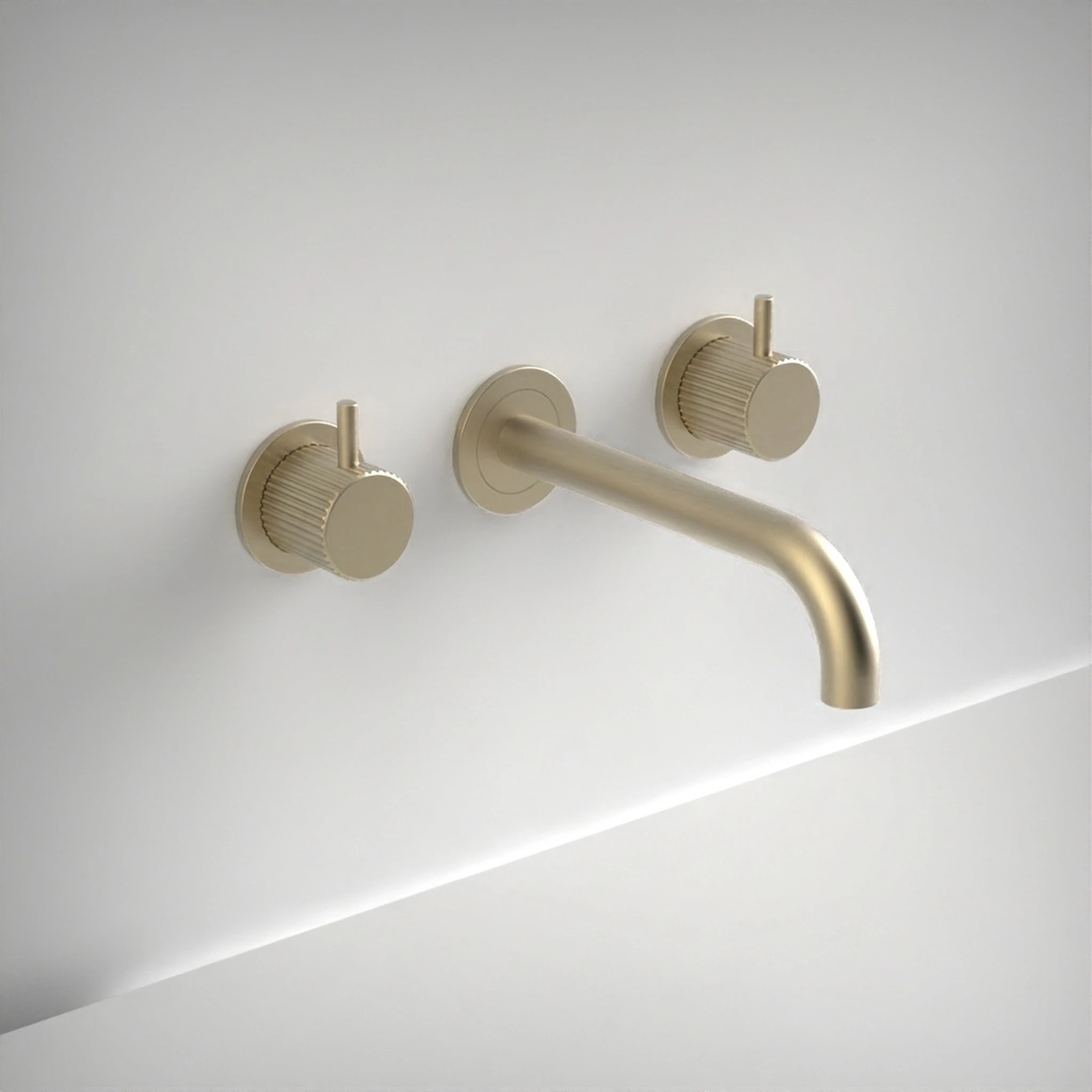 Ava Fluted 3 Hole Wall Mounted Basin Mixer W/ Flanges - Brushed Brass