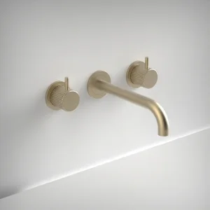 Ava Fluted 3 Hole Wall Mounted Basin Mixer W/ Flanges - Brushed Brass