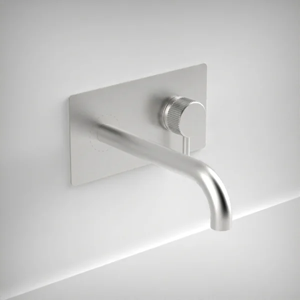 Ava Fluted 2 Hole Wall Mounted Basin Mixer With Back Plate 3.0 - Brushed Stainless Steel