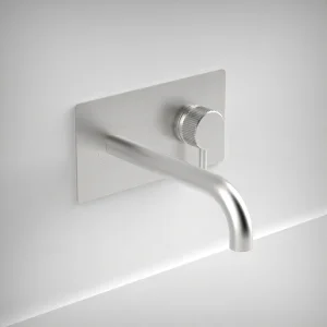 Ava Fluted 2 Hole Wall Mounted Basin Mixer With Back Plate 3.0 - Brushed Stainless Steel