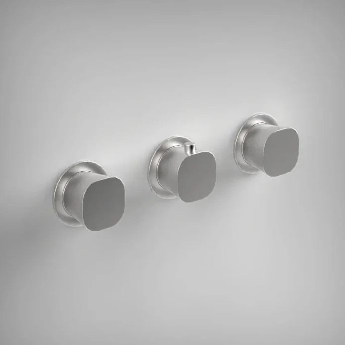 Ava Purity 3 Way 3 Handle Thermostatic Valve W/ Flanges - Polished Stainless Steel