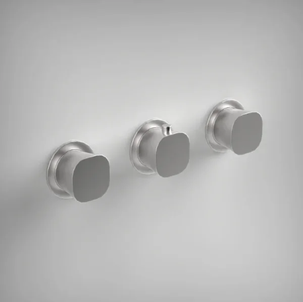 Ava Purity 3 Way 3 Handle Thermostatic Valve W/ Flanges - Polished Stainless Steel