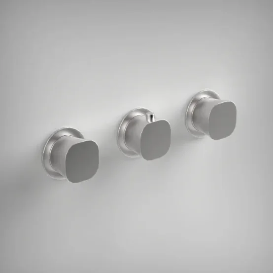 Ava Purity 3 Way 3 Handle Thermostatic Valve W/ Flanges - Polished Stainless Steel product image - Image 1