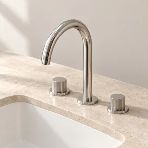 Ava Fluted 3 Hole Deck Mounted Basin Mixer W/ Flanges - Polished Stainless Steel