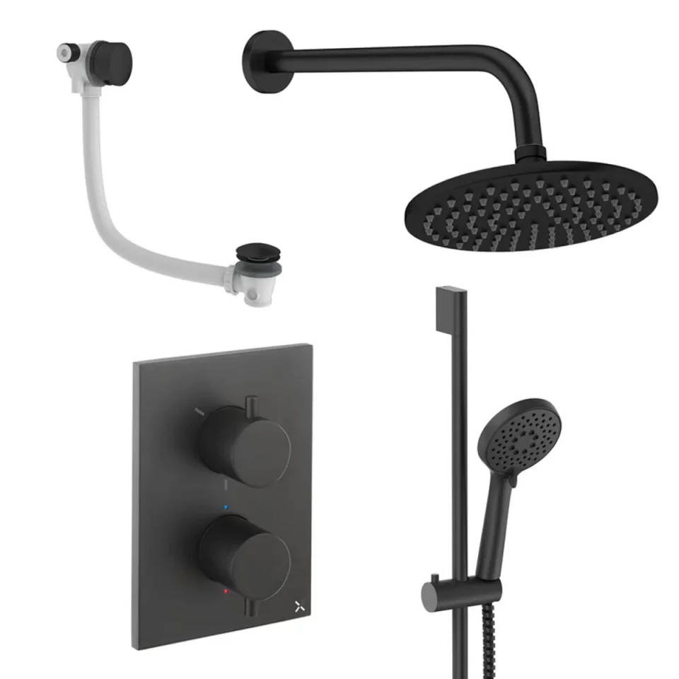 Crosswater Crossbox Shower Set 10 Matt Black 200mm product image - Image 1