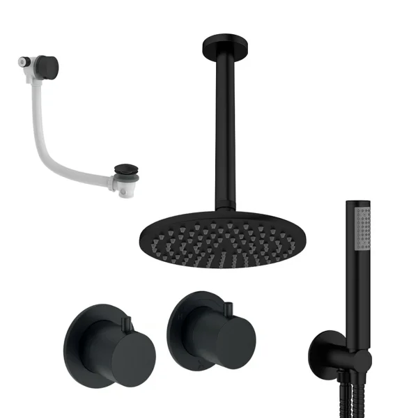 Crosswater Module Shower Set 6 Matt Black 200mm Ceiling Mounted