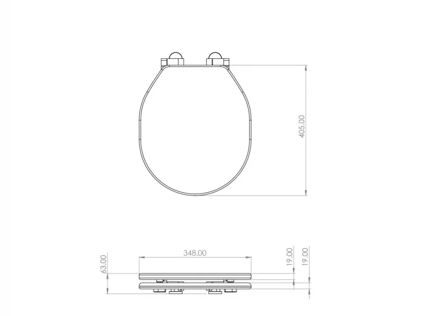 Saneux Sofia Wood Standard Soft Close Seat & Cover (for Socc02) - Dove Grey technical drawing - Image 2