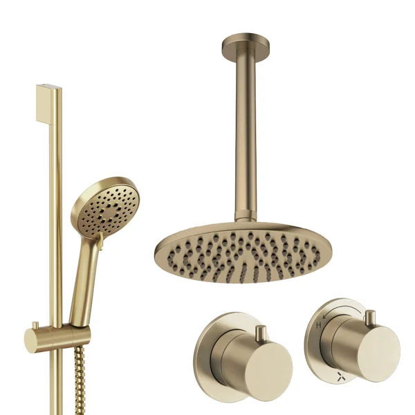 Crosswater Module Shower Set 2 Brushed Brass 200mm Ceiling Mounted