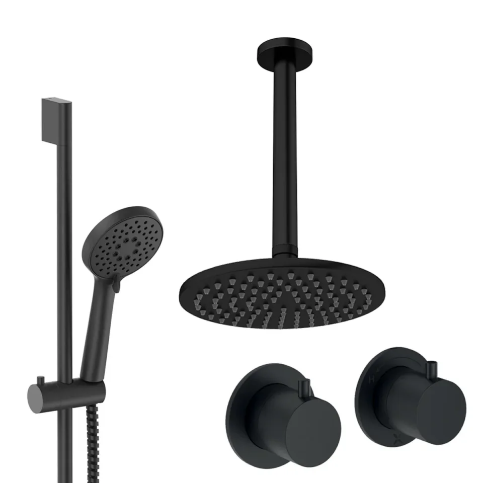 Crosswater Module Shower Set 2 Matt Black 200mm Ceiling Mounted product image - Image 1