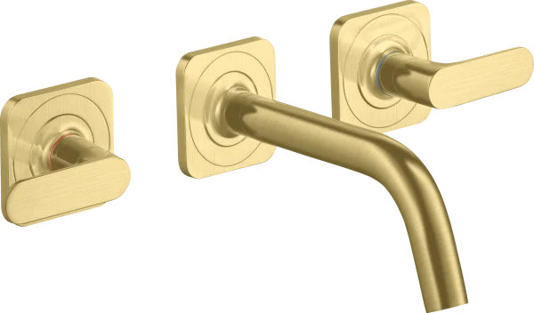 Axor Citterio M 3-hole Basin Mixer For Concealed Installation Wall-mounted With Spout 166 Mm, Lever Handles And Escutcheons Brushed Brass