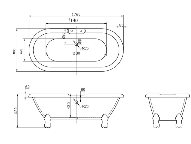 Cubico Medford Free Standing Bath Feet technical drawing - Image 2