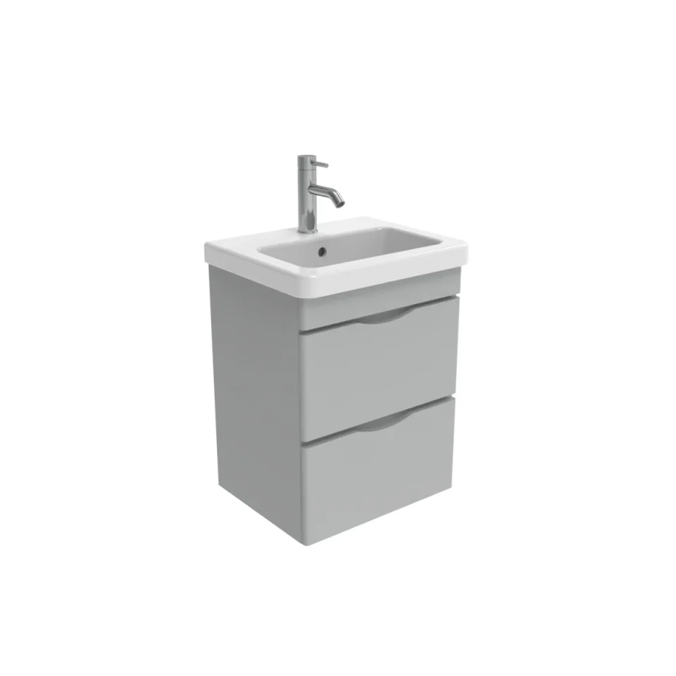 Saneux Indigo 50cm 2 Drawer Wall Mounted Unit - Dove Grey detail view - Image 3
