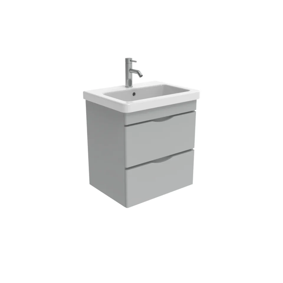Saneux Indigo 60cm 2 Drawer Wall Mounted Unit - Dove Grey detail view - Image 2