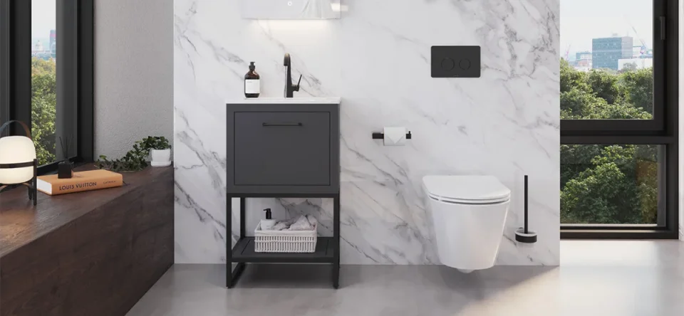 Saneux Kingsbury 60cm 1 Drawer Floor Standing Unit - Matte Anthracite detail view - Image 3