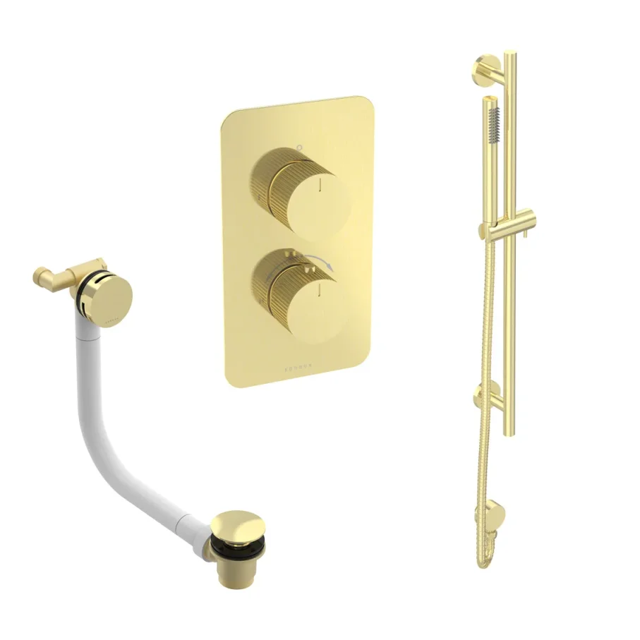 Saneux Cos 2 Way Shower Kit - W/ Slim Handset & Slider Rail & Bath Filler - Fluted - Brushed Brass product image - Image 1