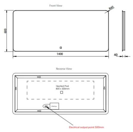 Hib Ambience 140 Mirror H60 X W140 X D4cm technical drawing - Image 2