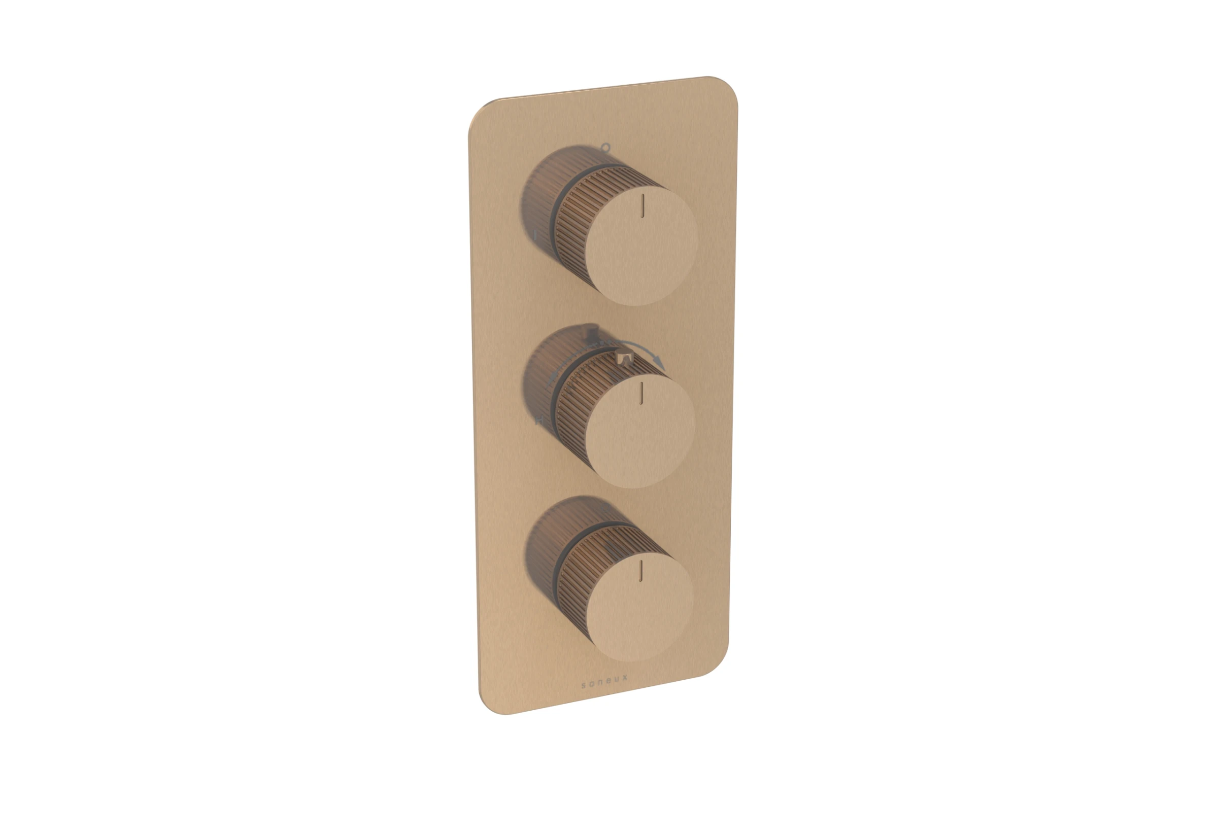 Saneux Cos 3 Way Thermostatic Shower Valve Kit - W/ Fluted Handle - Portrait - Brushed Bronze (pvd)