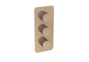 Saneux Cos 2 Way 3 Handle Thermostatic Shower Valve Kit - W/ Fluted Handle - Portrait - Brushed Bronze (pvd)