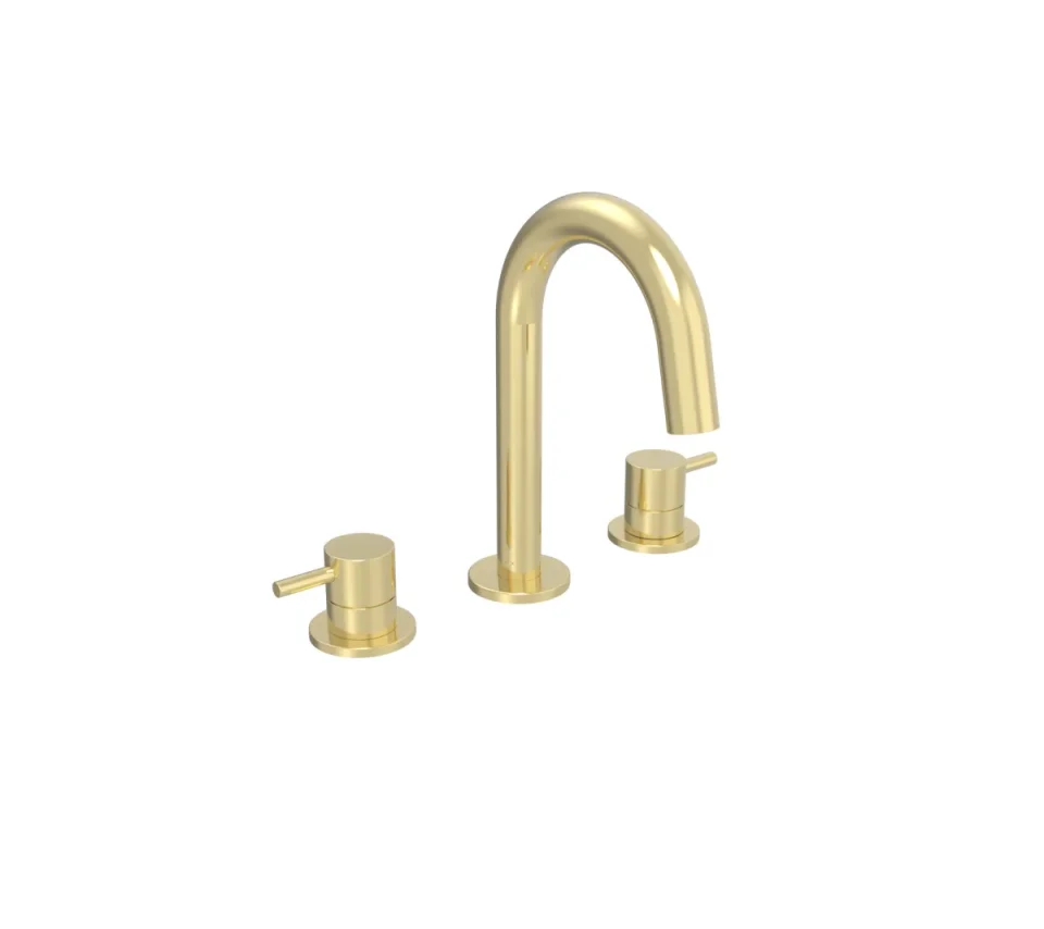 Saneux Cos 3 Piece Deck Mounted Basin Mixer - Brushed Brass product image - Image 1