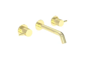 Saneux Cos 3 Tap Hole Wall Mounted Basin Mixer Kit - W/ Classic Spout (170mm) W/ Fluted Handle - Brushed Brass (pvd)