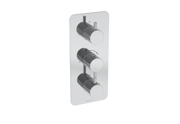 Saneux Cos 2 Way 3 Handle Thermostatic Shower Valve Kit - W/ Knurled Handle - Portrait - Chrome