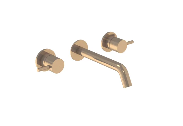 Saneux Cos 3 Tap Hole Wall Mounted Basin Mixer Kit - W/ Classic Spout (170mm) W/ Classic Handle - Brushed Bronze (pvd)