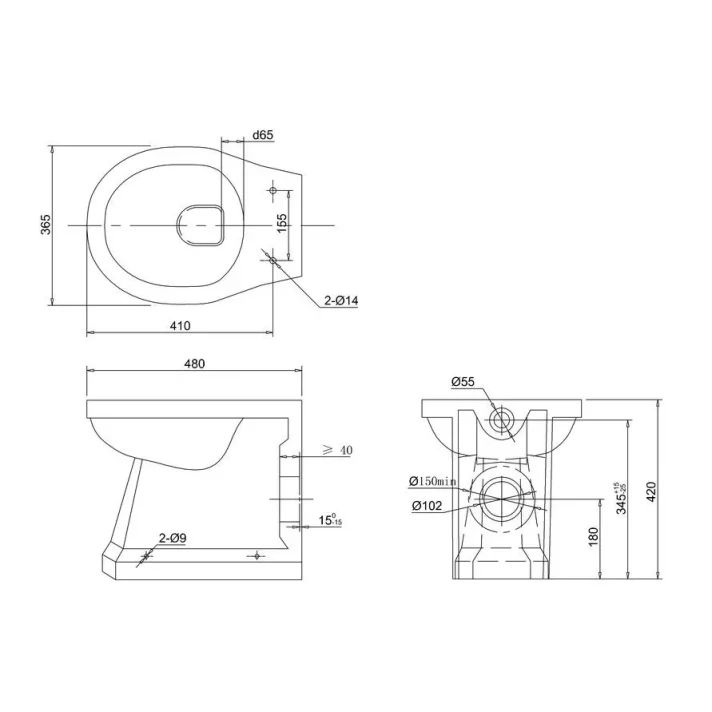 Burlington Back To Wall Pan technical drawing - Image 2