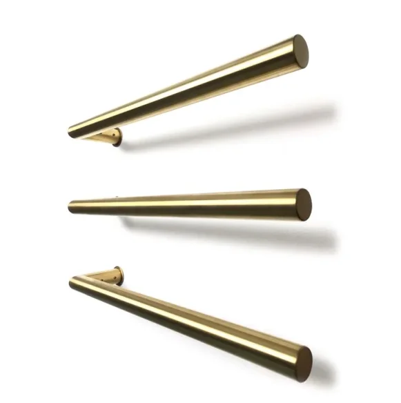 Thermosphere 12v Heated Towel Bar Single Round 500mm Brushed Brass detail view - Image 2