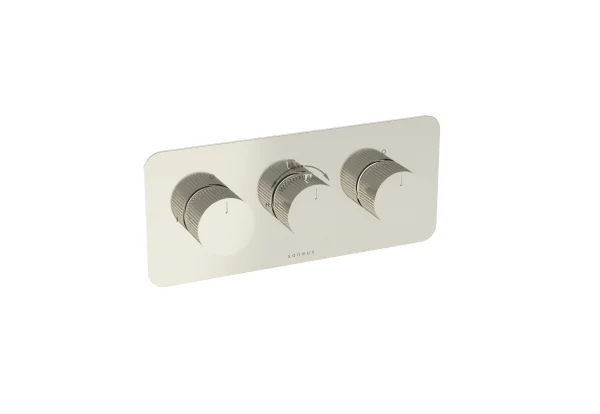 Saneux Cos 2 Way 3 Handle Thermostatic Shower Valve Kit - W/ Fluted Handle - Landscape - Brushed Nickel (pvd)