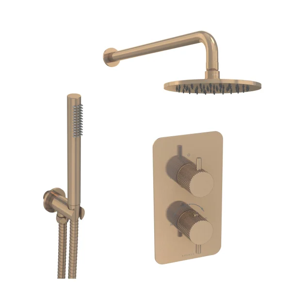 Saneux Cos 2 Way Shower Kit - W/ Slim Handset - Knurled - Brushed Bronze