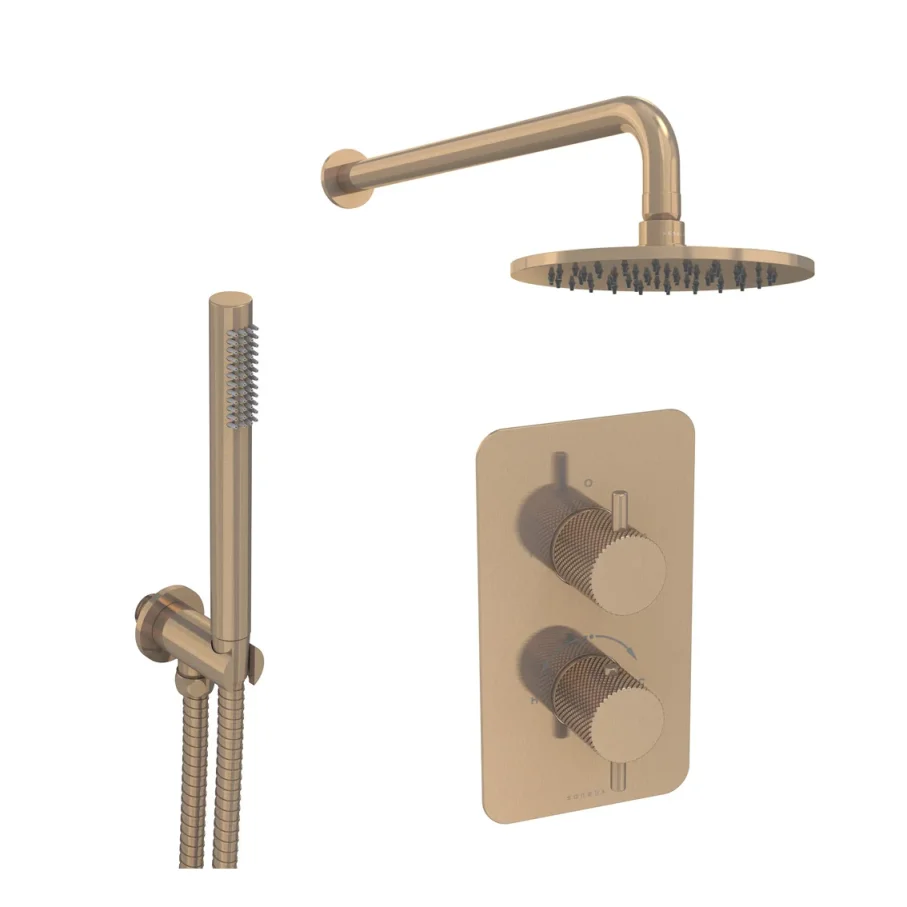Saneux Cos 2 Way Shower Kit - W/ Slim Handset - Knurled - Brushed Bronze product image - Image 1