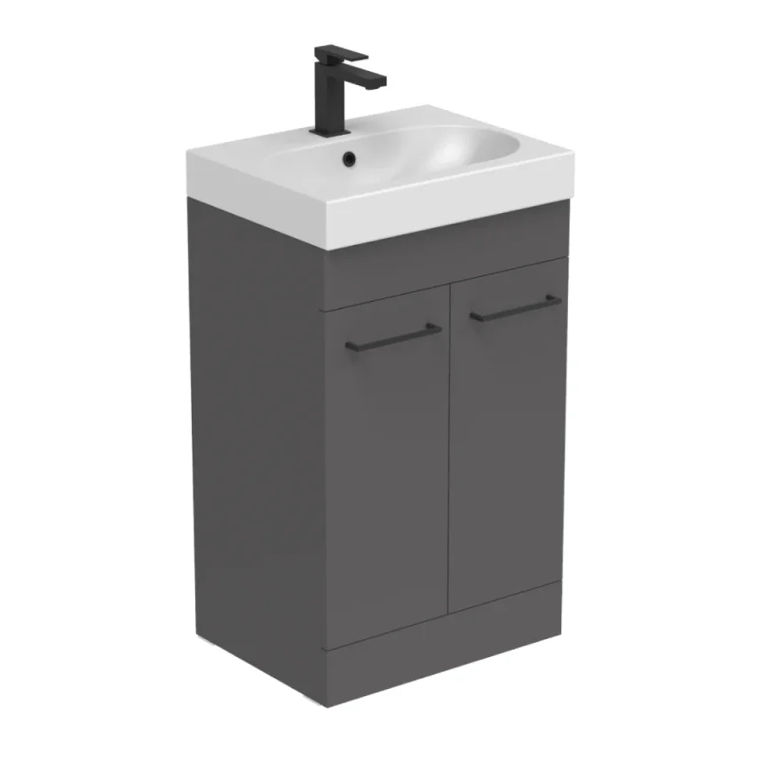 Saneux Austen 60cm 2 Door Floor Standing Unit - Matte Iron Grey detail view - Image 2