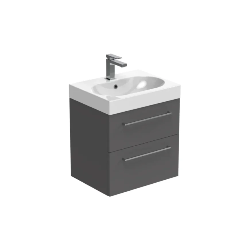 Saneux Austen 60cm 2 Drawer Wall Mounted Unit - Matte Iron Grey detail view - Image 2