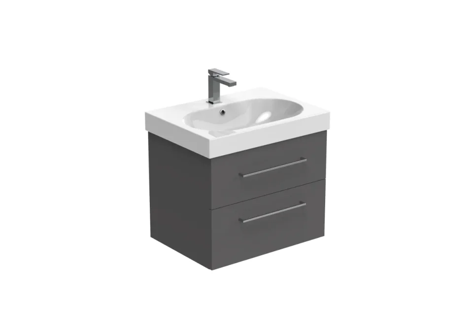 Saneux Austen 60cm 2 Drawer Wall Mounted Unit - Matte Iron Grey product image - Image 1