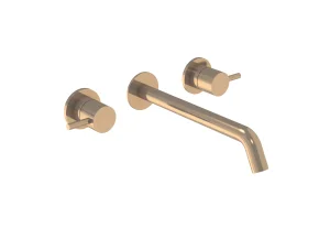 Saneux Cos 3 Tap Hole Wall Mounted Basin Mixer Kit - W/ Long Spout (220mm) W/ Classic Handle - Brushed Bronze (pvd)
