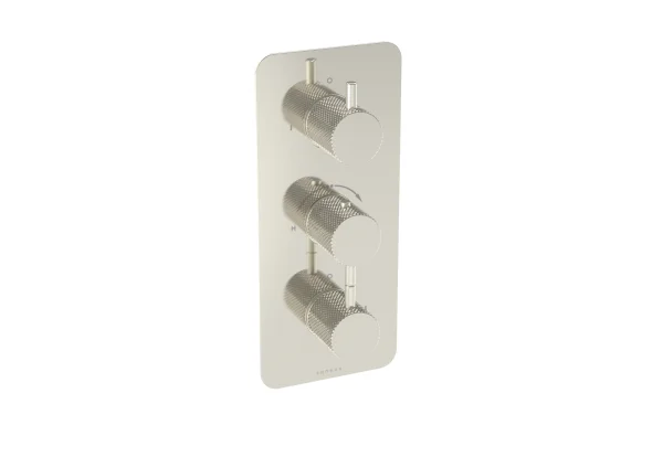 Saneux Cos 2 Way 3 Handle Thermostatic Shower Valve Kit - W/ Knurled Handle - Portrait - Brushed Nickel (pvd)
