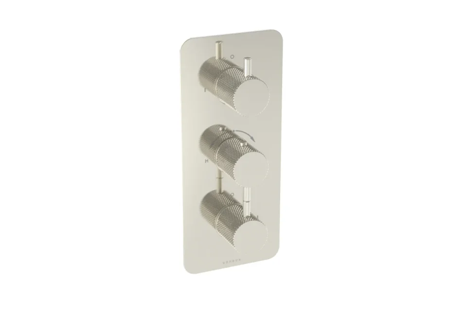 Saneux Cos 2 Way 3 Handle Thermostatic Shower Valve Kit - W/ Knurled Handle - Portrait - Brushed Nickel (pvd) product image - Image 1
