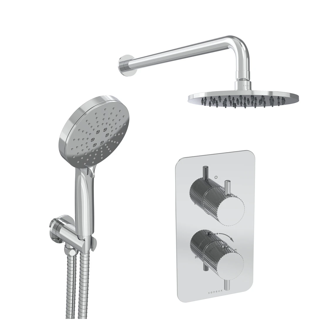 Saneux Cos 2 Way Shower Kit - W/ 3 Function Handset & Shower Head - Knurled - Chrome