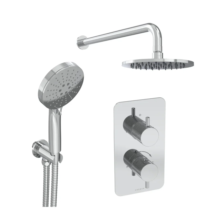 Saneux Cos 2 Way Shower Kit - W/ 3 Function Handset & Shower Head - Knurled - Chrome product image - Image 1