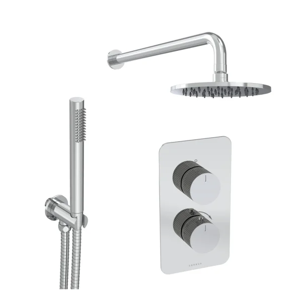 Saneux Cos 2 Way Shower Kit - W/ Slim Handset - Fluted - Chrome