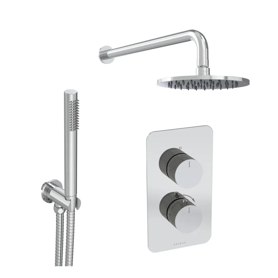 Saneux Cos 2 Way Shower Kit - W/ Slim Handset - Fluted - Chrome product image - Image 1