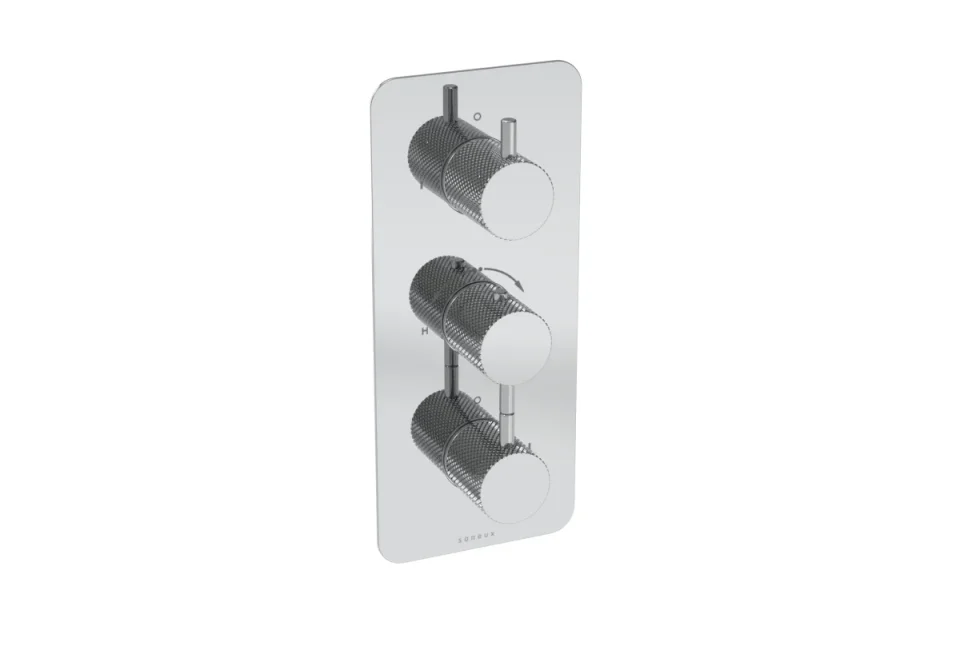 Saneux Cos 3 Way Thermostatic Shower Valve Kit - W/ Knurled Handle - Portrait - Chrome product image - Image 1