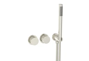 Saneux Cos 2 Way Thermostatic Shower Ring Valve Kit - W/ Fluted Handle & Handset - Portrait & Landscape - Brushed Nickel