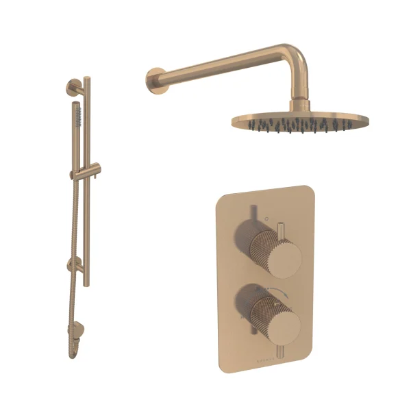 Saneux Cos 2 Way Shower Kit - W/ Slim Handset & Slider Rail & Shower Head - Knurled - Brushed Bronze