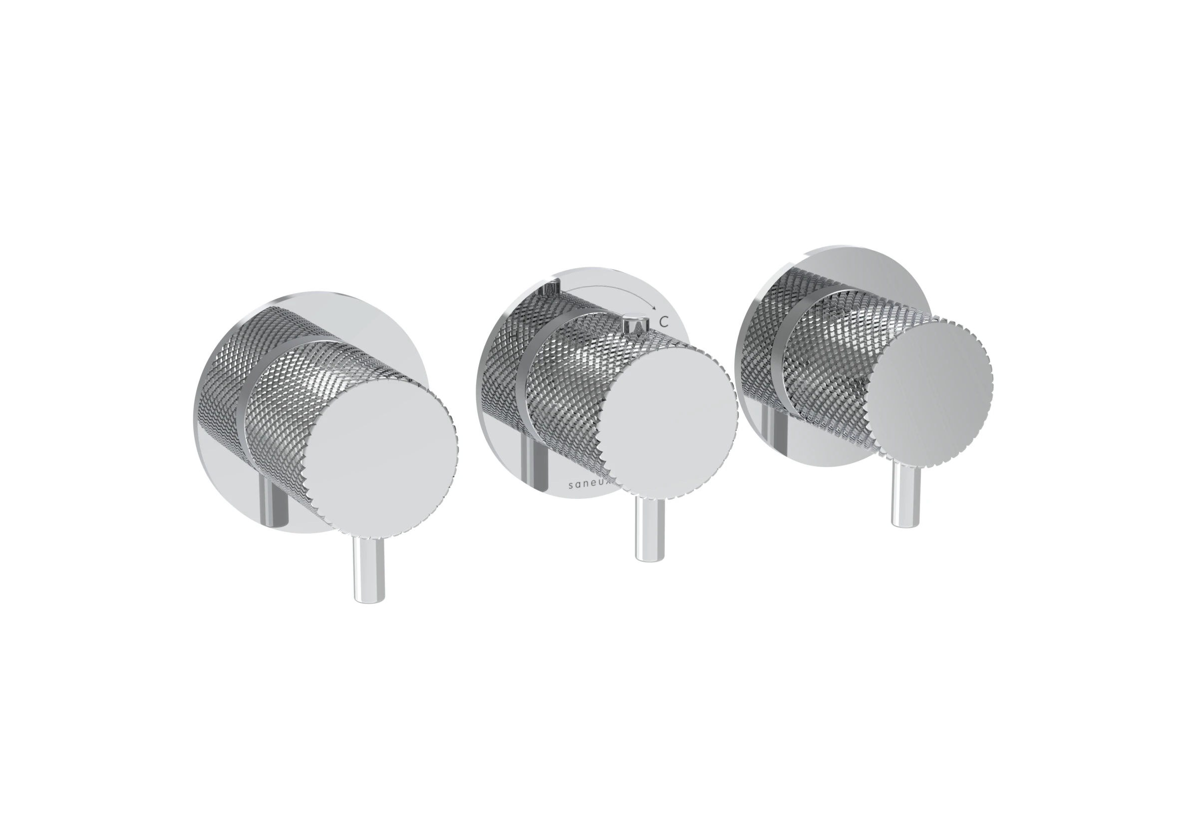 Saneux Cos 3 Way Thermostatic Shower Ring Valve Kit - W/ Knurled Handle - Portrait & Landscape - Chrome